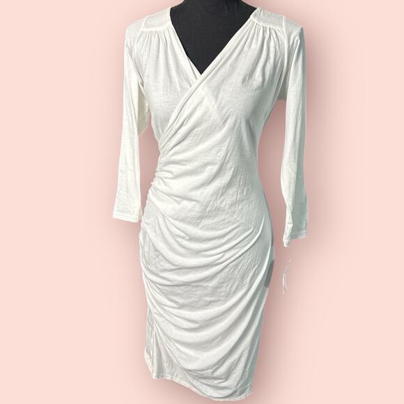 Velvet Graham & Spencer dress ivory white long sleeve Ruched Wrap Large Bridal - Picture 1 of 6